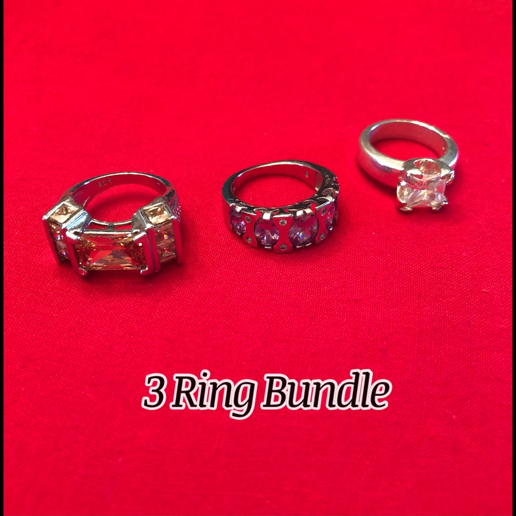 3 Silver Tone Ring Bundle